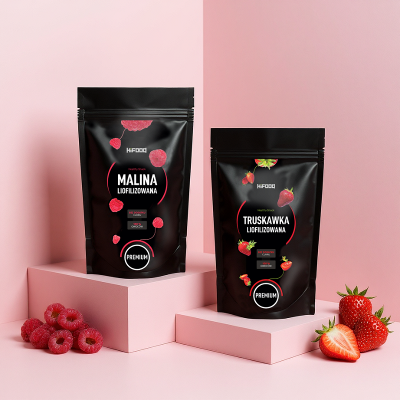 Truskawka Plastry 100g i Malina Liofilizowana Cała 100g Zestaw