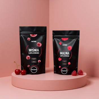 Wiśnia Liofilizowana Cała 100g i Malina 100g 100% Zestaw