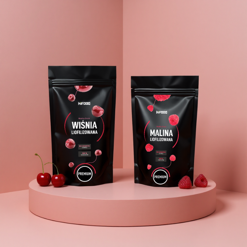 Wiśnia Liofilizowana Cała 100g i Malina 100g 100% Zestaw