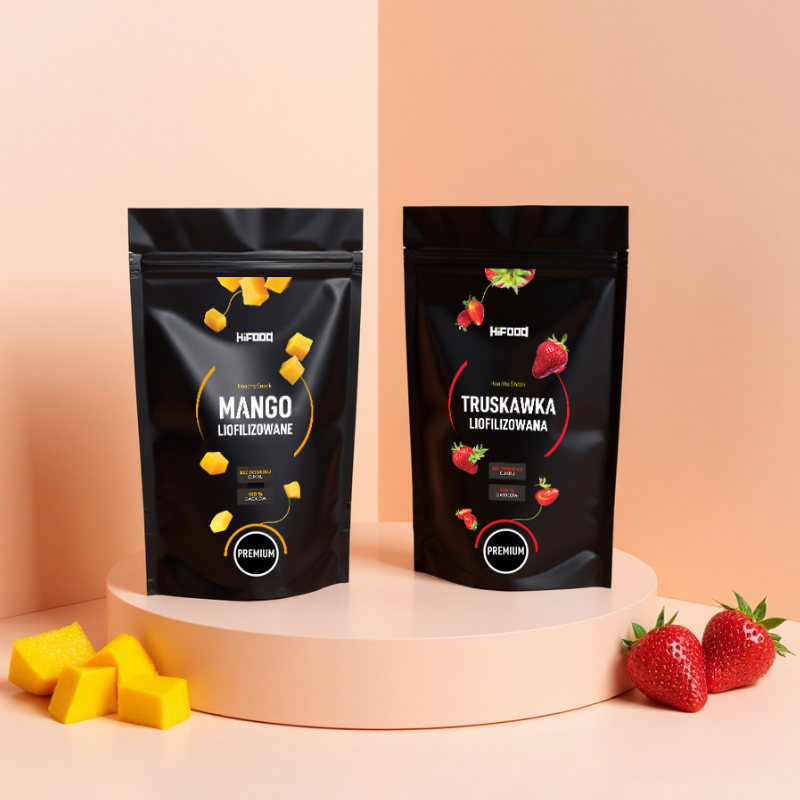 Mango Kawałki 100g i Truskawka Liofilizowana Plastry 100% 100g Zestaw