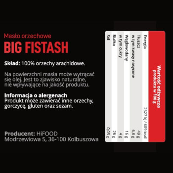 Masło orzechowe 100% naturalne - Fistash BIG Smooth HiFOOD, 900g
