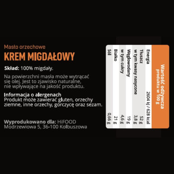 Masło Migdałowe, Pasta Migdałowa 100% - Migdałowy Krem 200g HiFOOD