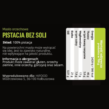 Krem pistacjowy 100%, Pistacja bez soli 200g HiFOOD