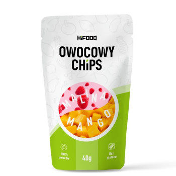 Owocowy Chips Malina Mango 40g, 100% owoce liofilizowane, przekąska